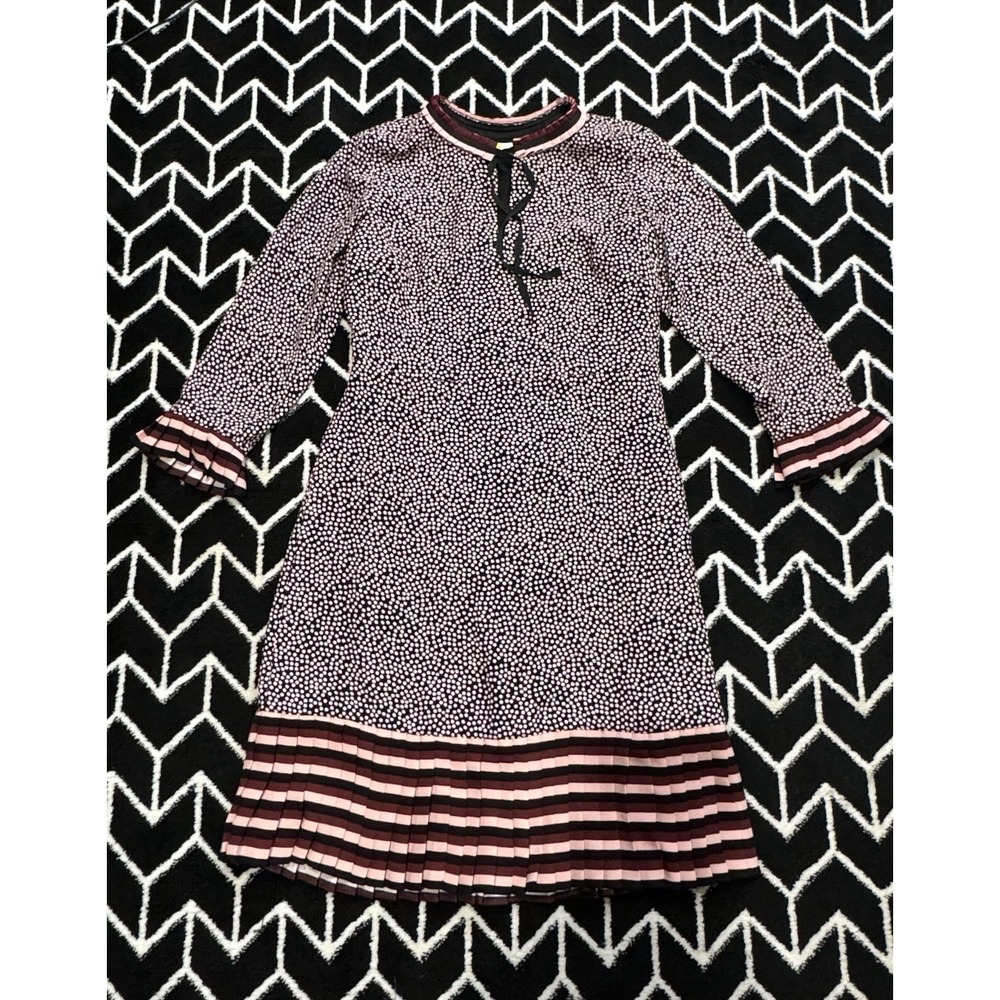 Boden Lara Pleat Dress Black White Dot Pink Purple Stripe Hem & Cuff Women 6 L